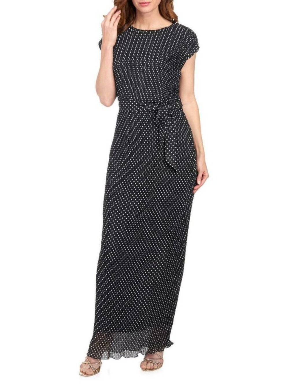 Lotus by Lotus Threads Black Polka Dot Pleated Maxi Dress